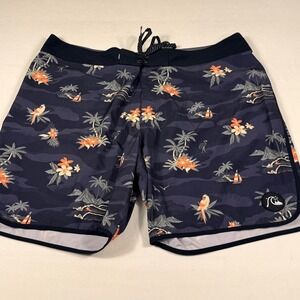 Quiksilver Board Shorts 40 Navy Blue Highline Surfsilk Tropical‎ Island Camo